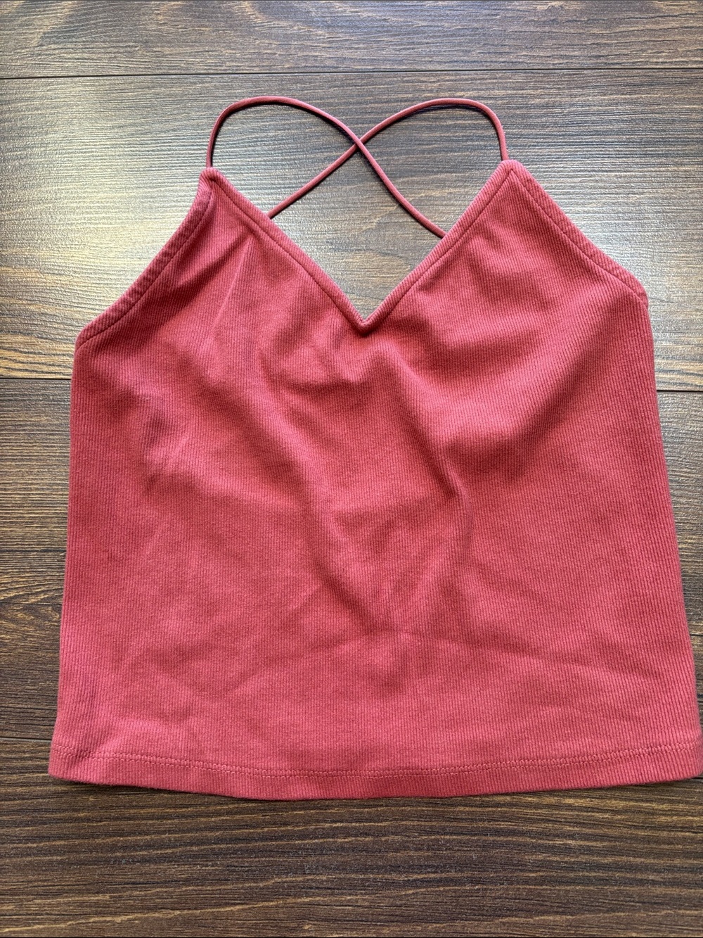 American Eagle Outfitters Dusty Rose Cross-Back Ribbed Cami